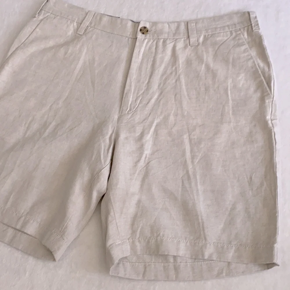 {NWT} Nautica | Linen Cotton Blend Classic Fit Flat Front Short Wheat Flax (36) - Picture 3 of 15